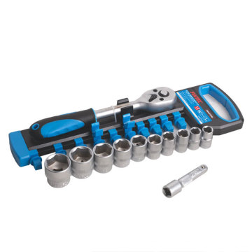 FIXTEC High Torque Ratcheting 12 Pieces Professional Cr-V Socket Wrench Set